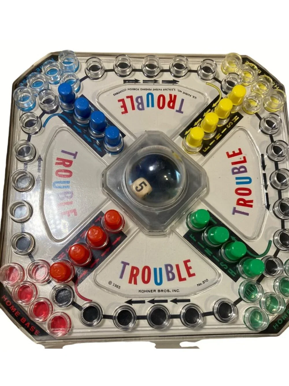 Trouble Board Game With Pop-O-Matic Dice Shaker Kohner Bros 1965 Complete Set